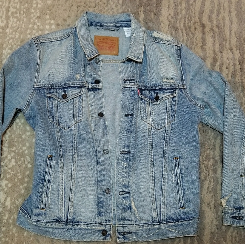New Levi's Distressed Denim Jean Jacket Large